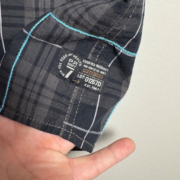 Projek RAW Men's Plaid Short‎ Sleeve Button Up Casual Dress Shirt Gray/Black XL - Picture 8 of 16